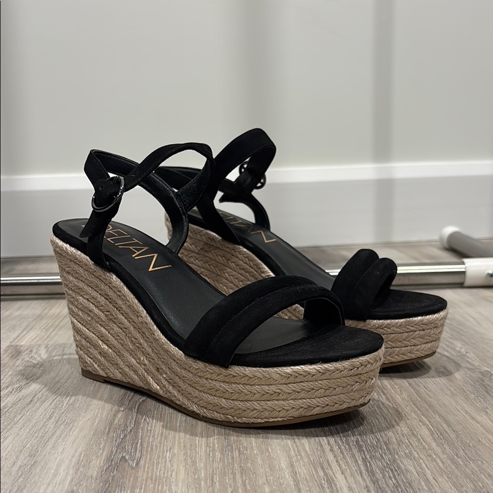 Black Wedge Sandals with Ankle Strap